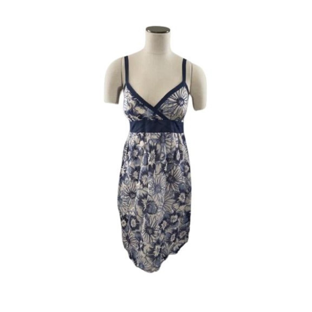 New VINCE 6 blue silk cotton sundress empire dress navy designer floral lined